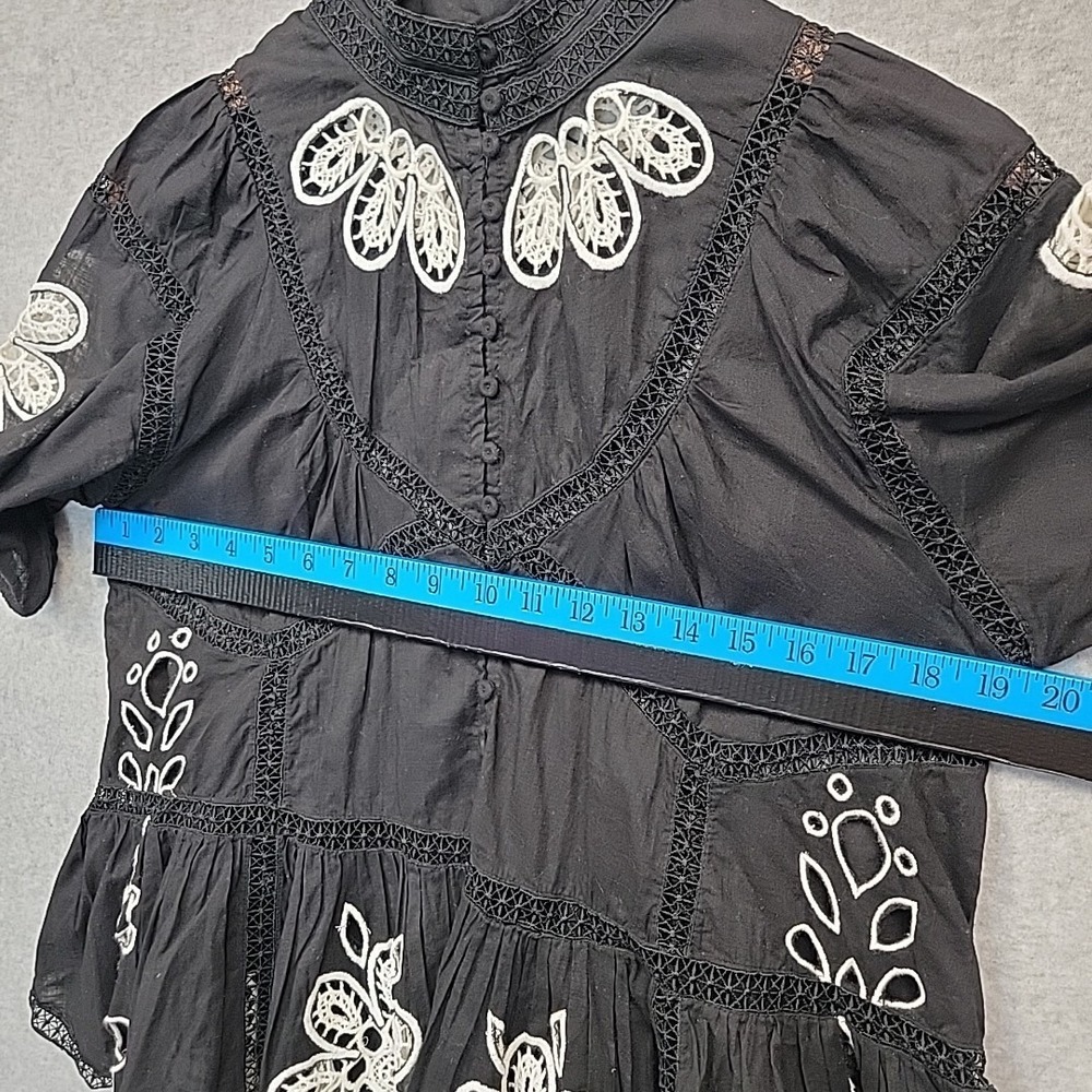 Forever That Girl Anthropologie Black Blouse Top With Lace Embroidery Boho XS - Picture 7 of 11